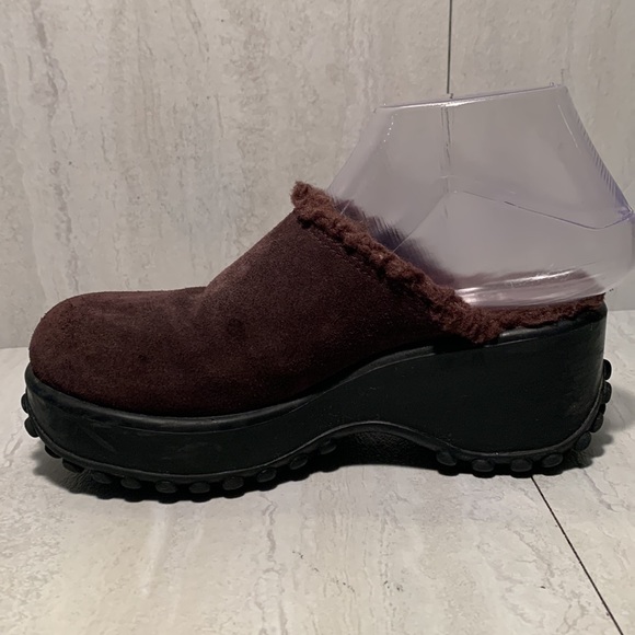 Riverstone Brown Leather Upper Brown Fur Lining Flat Platform Mule Clogs Size 6B - Picture 6 of 12